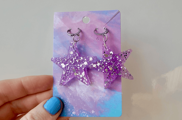Earrings | Lilac Purple Glitter Stars | Stainless Steel Lever Back Hoops