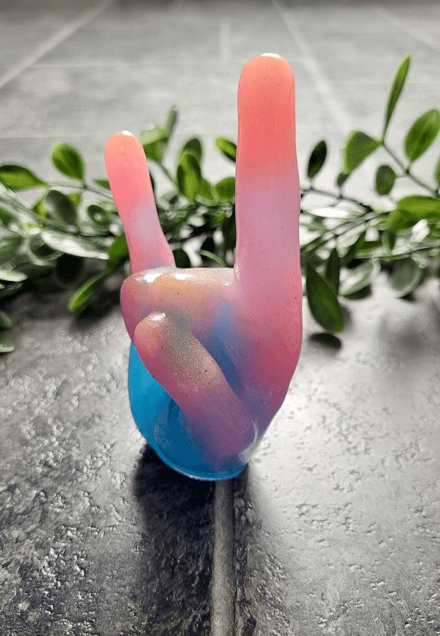 Rock On Hand Ornament – Pastel Pink & Blue Glitter