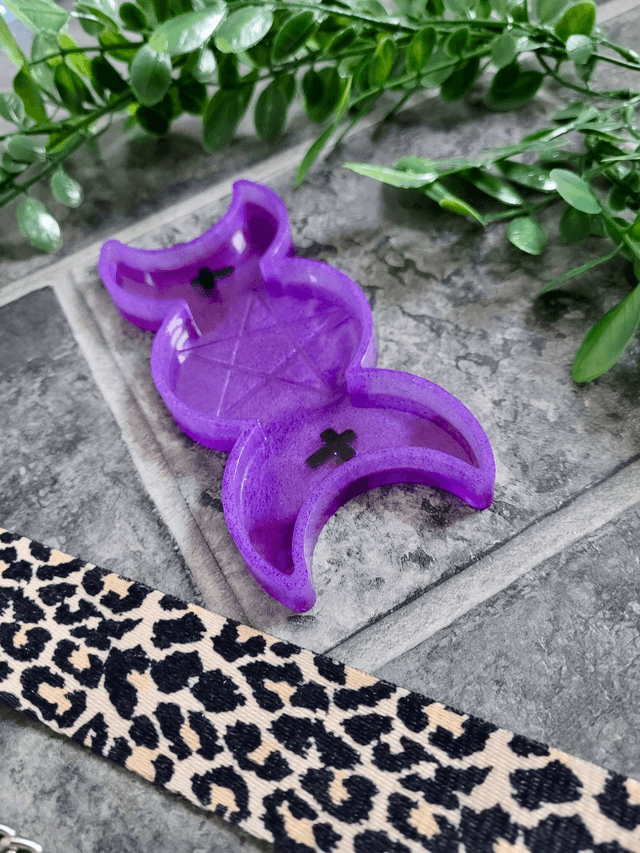Trinket Tray - Purple Pentacle Triple Moon Phase 