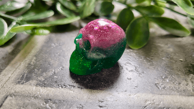 Skull Ornament - Mini - Pink and Green Glitter