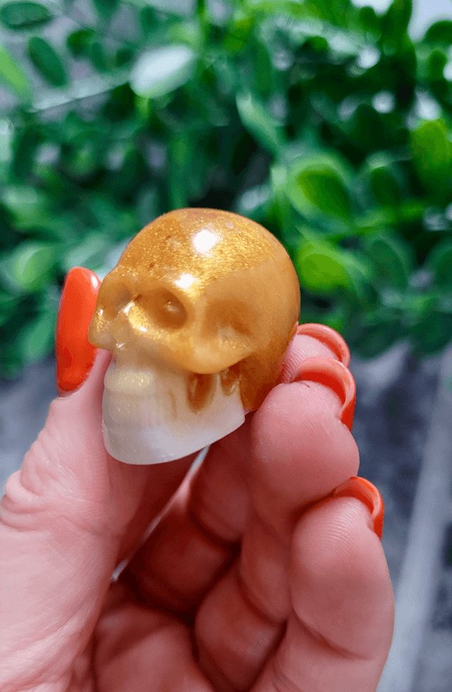 Skull Ornament - Mini - Gold and White Pearl Shimmer