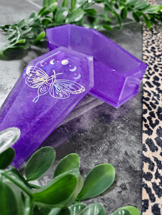 Coffin Trinket Box - Purple with Moth Design