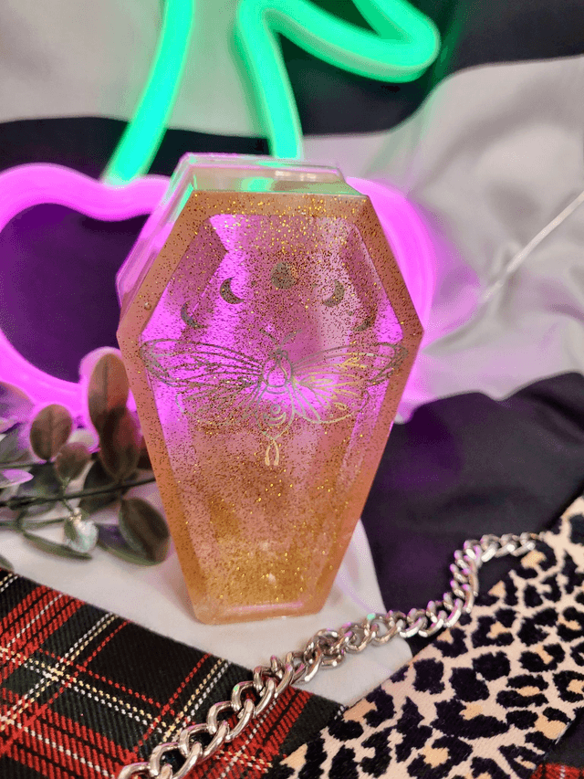 Coffin Trinket Box - Gold with Moth Design