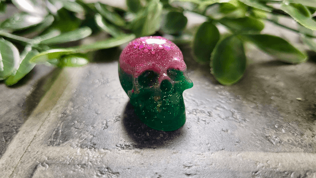 Skull Ornament - Mini - Pink and Green Glitter