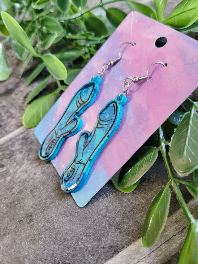 Earrings | Blue Glitter Tie-Dye Swirl  Glitter Rabbit Vibrator Earrings | Stainless Steel Hooks