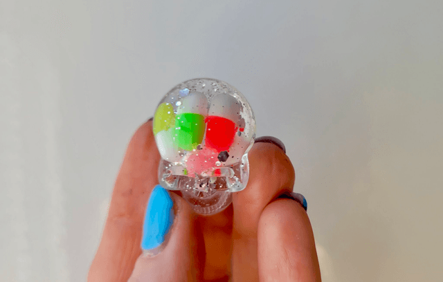 Skull Ornament - Mini - Silver Glitter & Pill Capsules