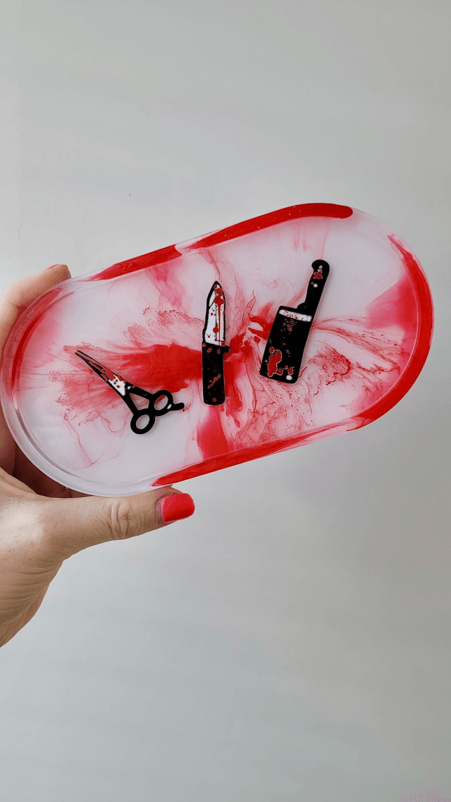 Trinket Tray - Blood Swirl & Knives Horror Trinket Tray
