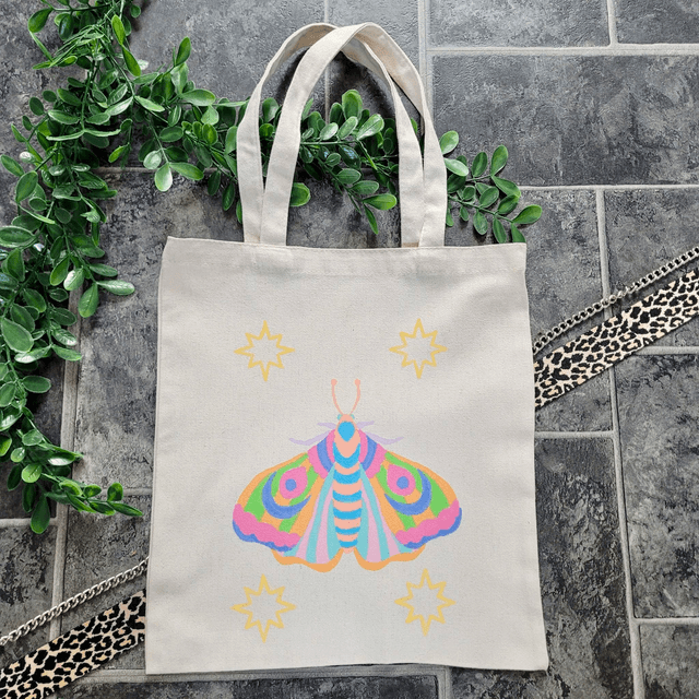 Pastel Moth Beige Tote Bag – Hand-Painted 