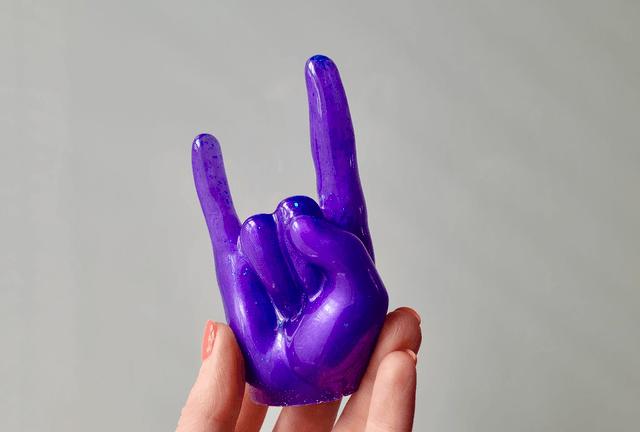 Rock On Hand Ornament – Purple & Blue Glitter