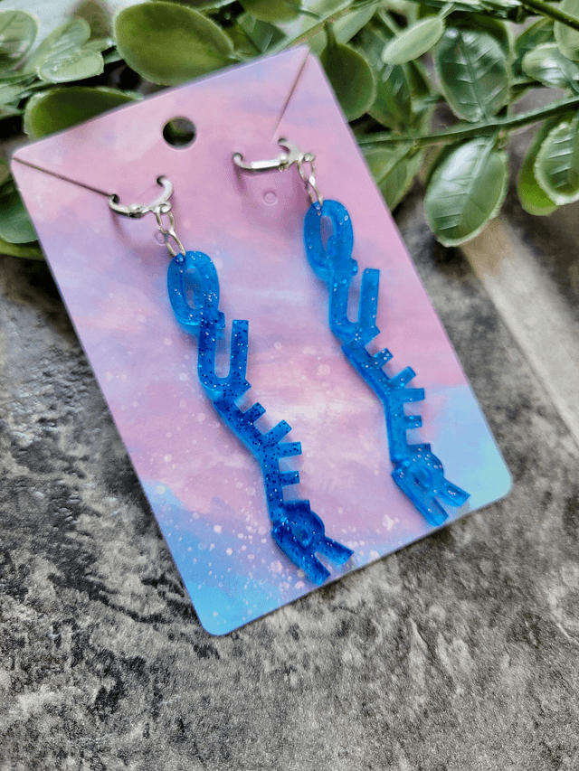 Earrings- Blue Glitter QUEER Earrings | Stainless Steel Leverback Hoops