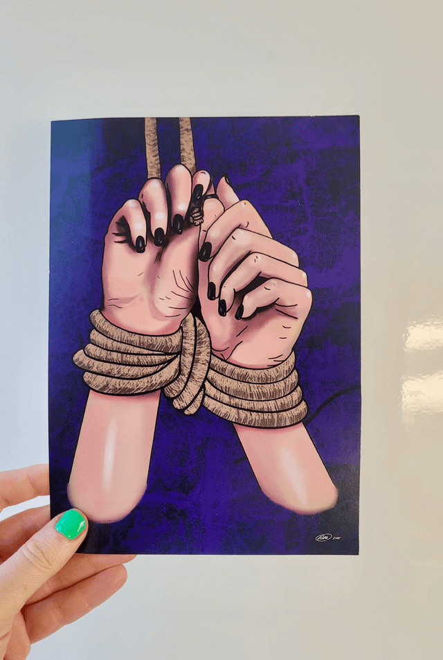 ‘Bound’ A5 Art Print - Hands Tied Rope Bondage Illustration 