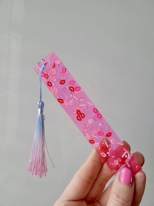 Pink and Red Kisses Glitter Bookmark
