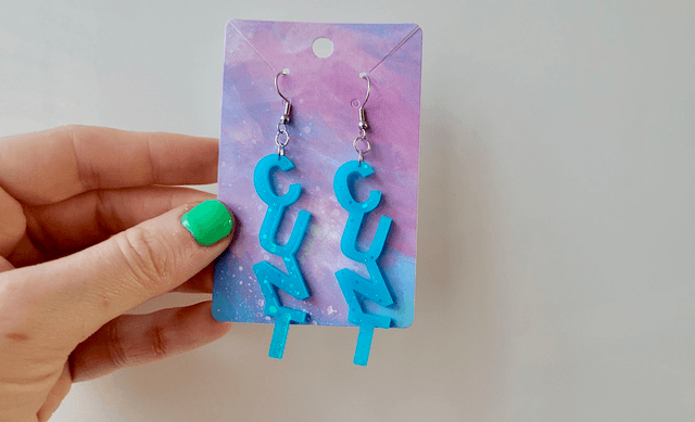 Earrings- CUNT Earrings - Sweary Teal Blue Glitter | Stainless Steel Hooks