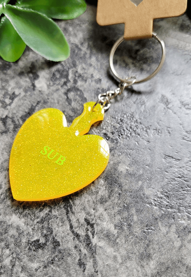 Heart Paddle Keychain - Yellow Glitter SUB Keyring