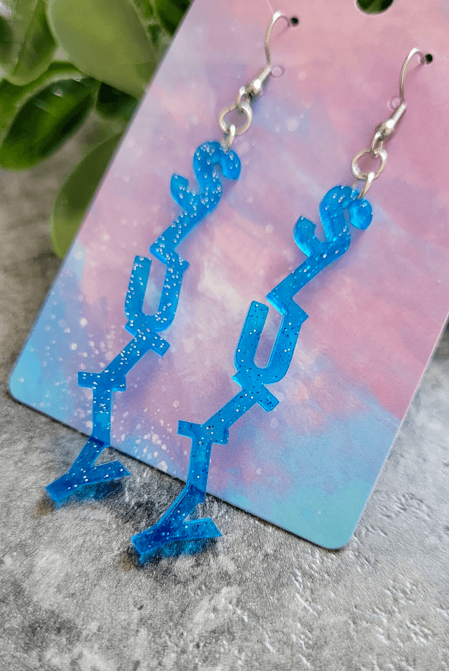 Earrings- Blue Glitter SLUTTY Earrings | Stainless Steel Hooks