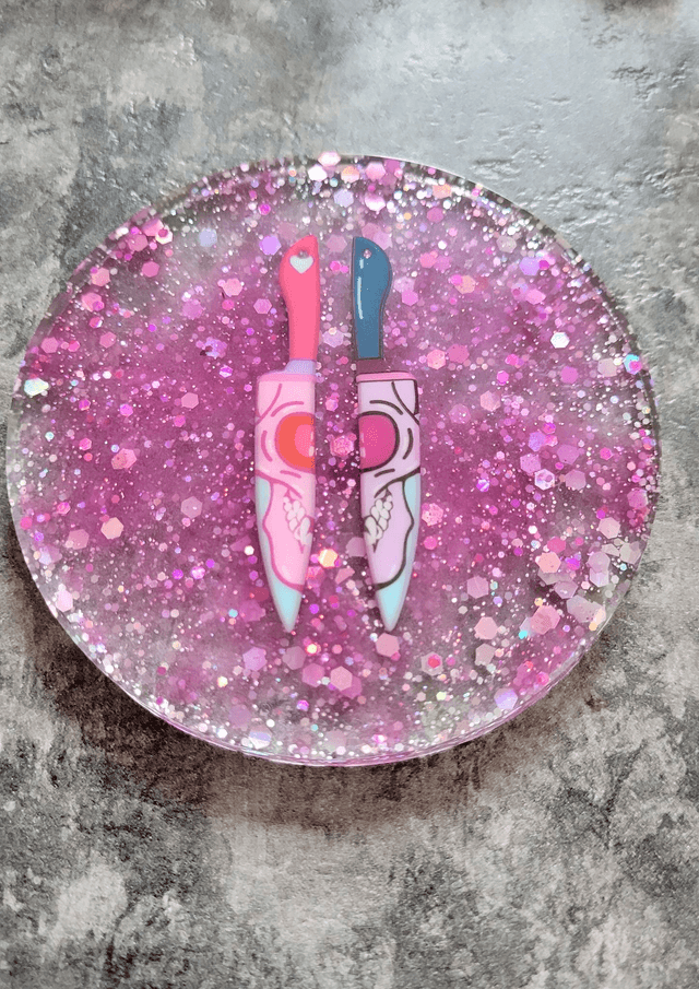 Coaster - Pink Glitter & Skull Knives