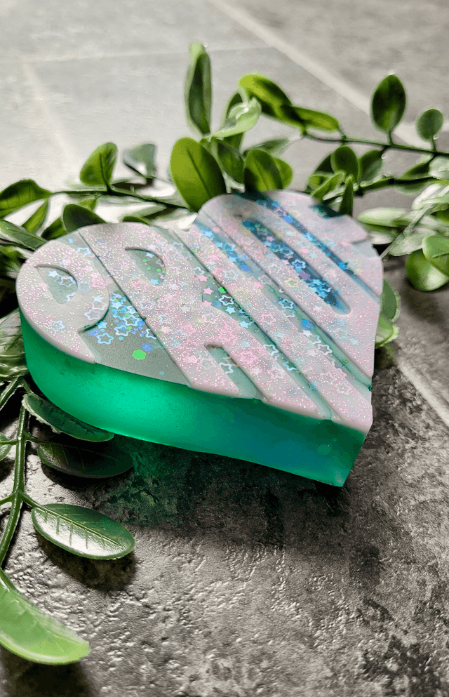 PRIDE Heart -  White Lettering & Stars, Green & Blue Heart