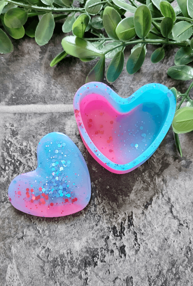 Heart Pot Trinket Tray – Bright Pink and Blue Glitter Heart Shaped Box
