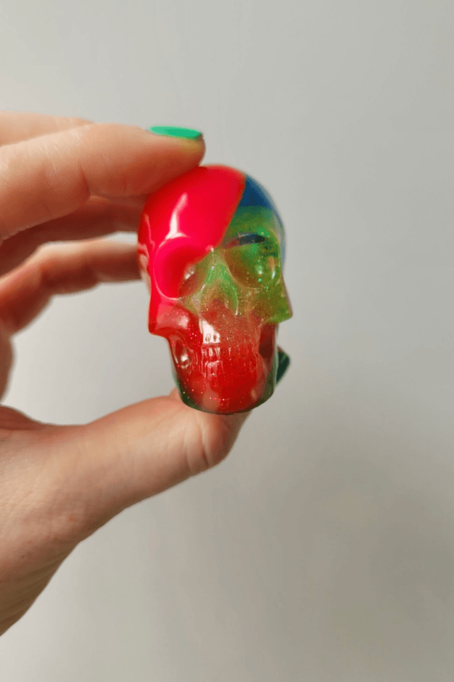 Skull Ornament - Medium - Multicoloured Rainbow Glitter Skull
