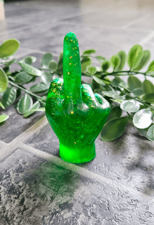 Middle Finger Hand Ornament – Green Glitter 