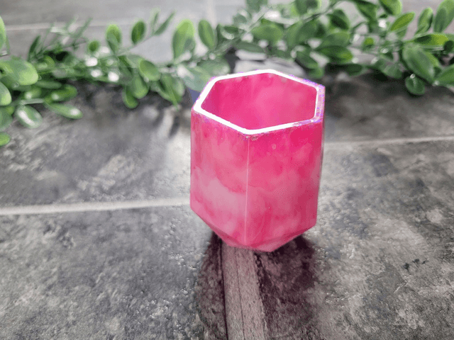 Pencil Pot – Pink & White Tie Dye Glitter Milkshake Swirl