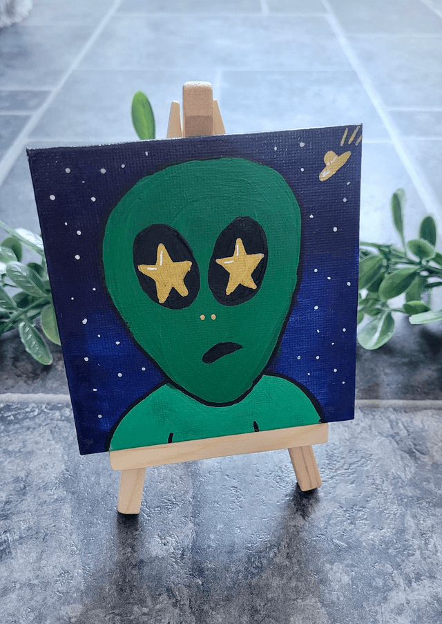 Original Mini Canvas Painting – Starry Eyed Alien