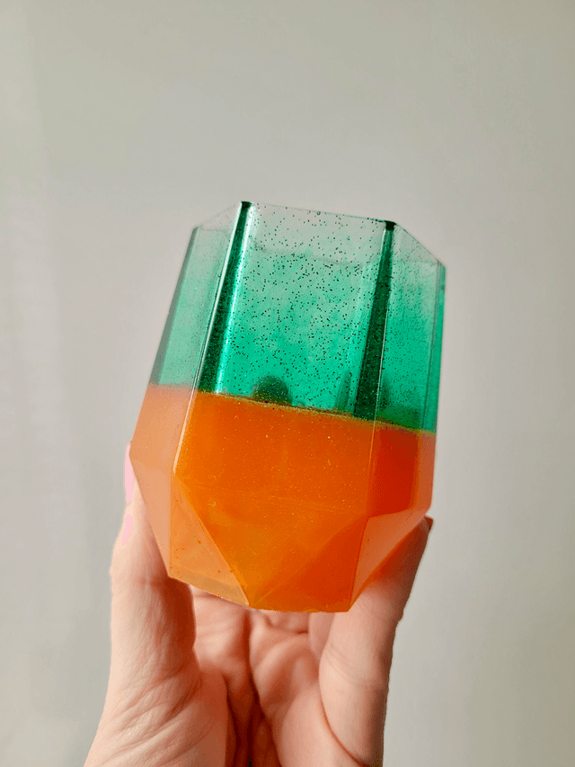 Pencil Pot – Orange & Green Glitter Split