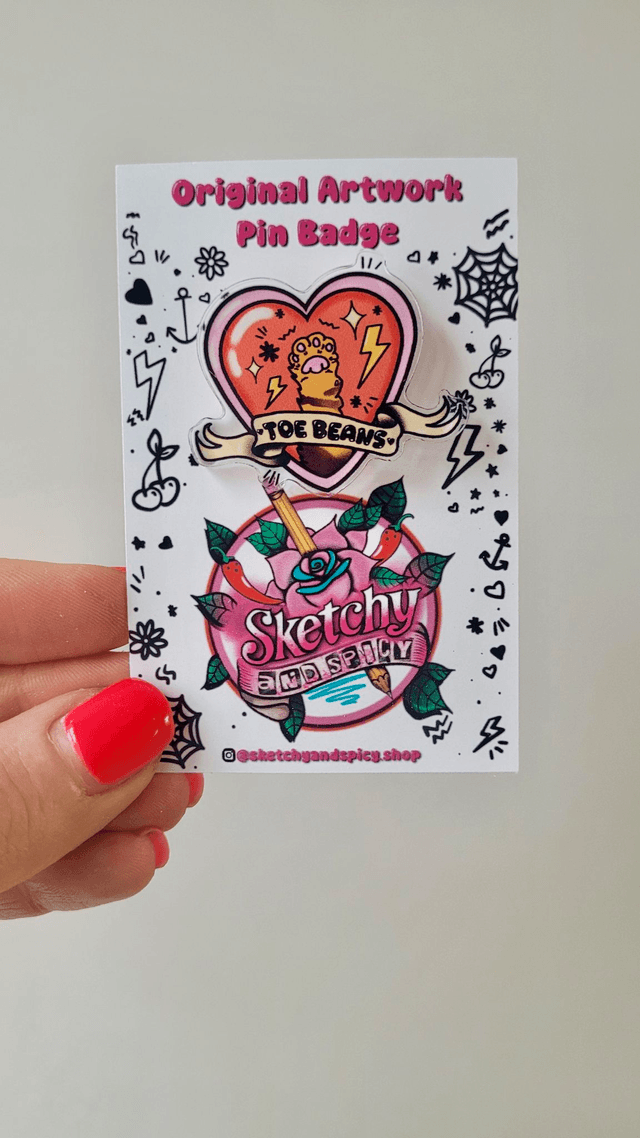 Toe Beans Acrylic Pin Badge – Cat Paw Tattoo Inspired Heart Design