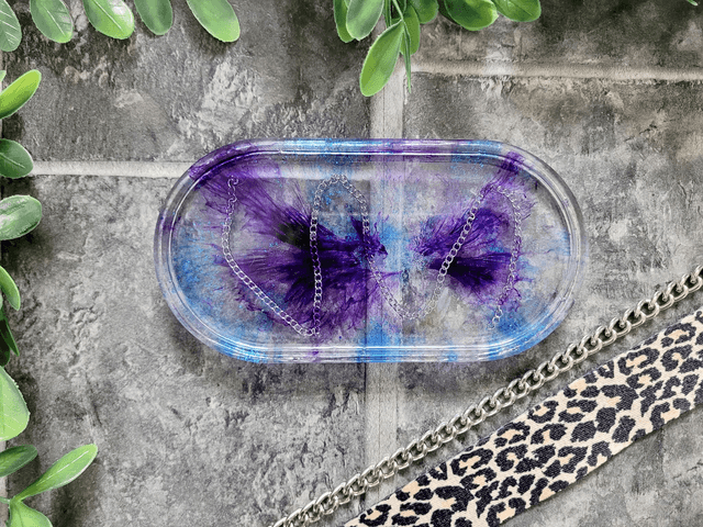 Trinket Tray - Purple & Blue Swirl with Chain 