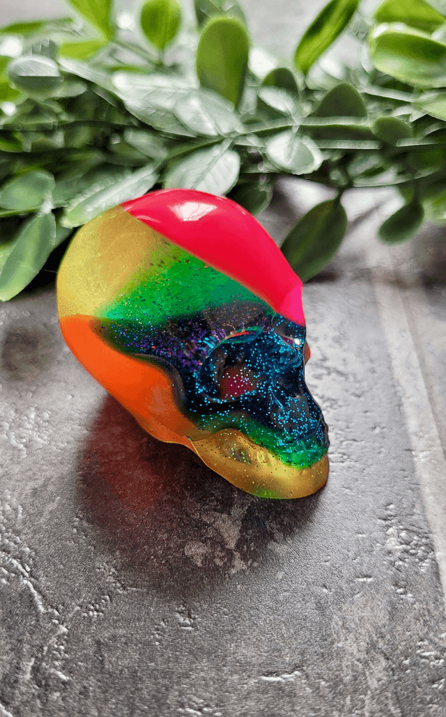 Skull Ornament - Medium -  Rainbow Glitter