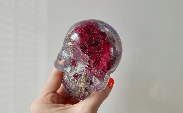 Skull Ornament - Large - Flower Floral Glitter