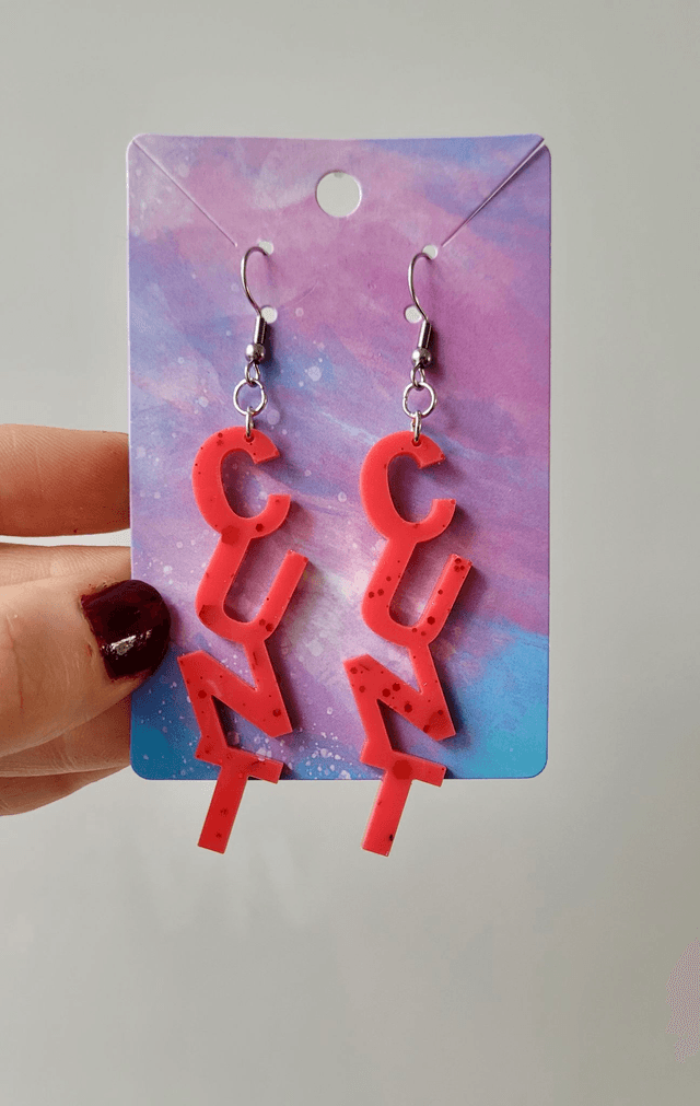Earrings- Light Red Glitter CUNT Swear Earrings | Stainless Steel Shepherd Hooks