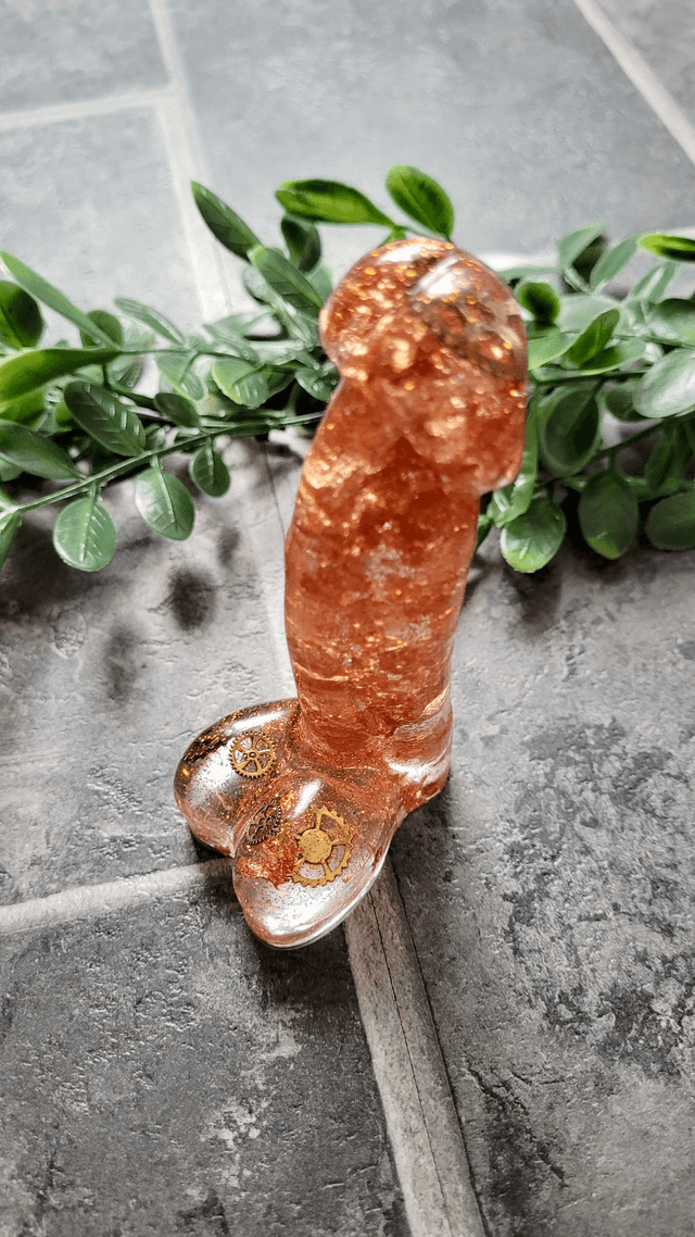 Penis Ornament - Steampunk Copper Leaf & Cogs - 12cm