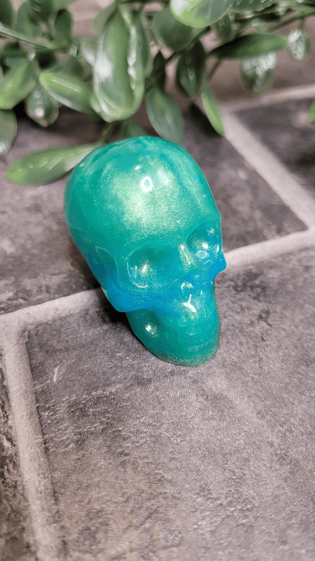 Skull Ornament - Medium - Green & blue shimmer