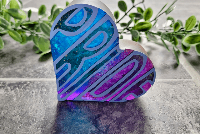 PRIDE Heart - Outlined, Purple Glitter Heart Ornament