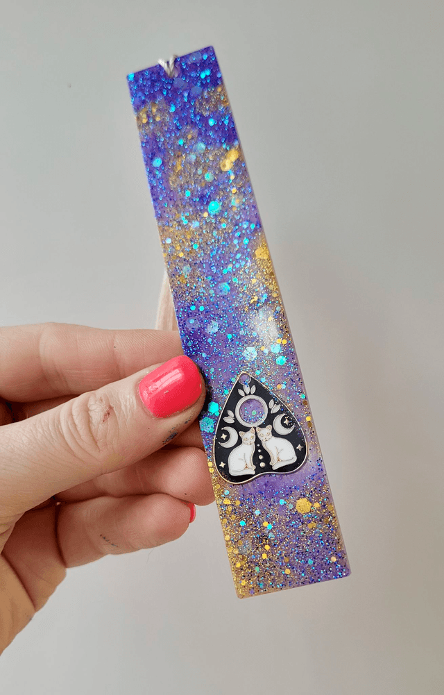 Purple & Gold Glitter Cat Planchette Bookmark