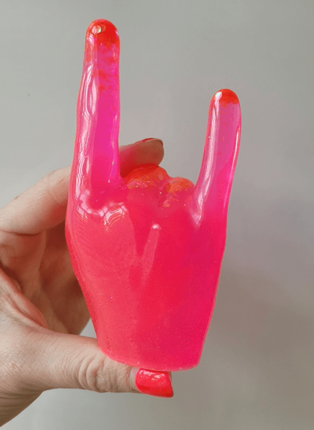 Rock On Hand Ornament – Hot Pink Glitter