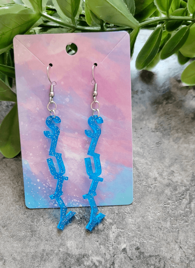 Earrings- Blue Glitter SLUTTY Earrings | Stainless Steel Hooks