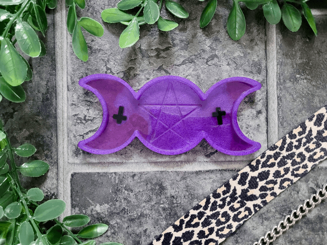 Trinket Tray - Purple Pentacle Triple Moon Phase 