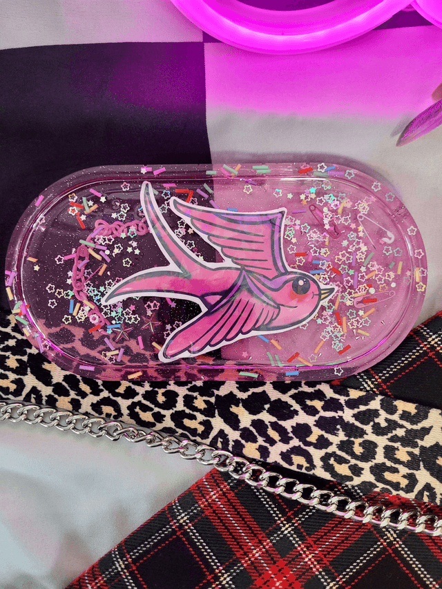 Trinket Tray - Pink Swallow
