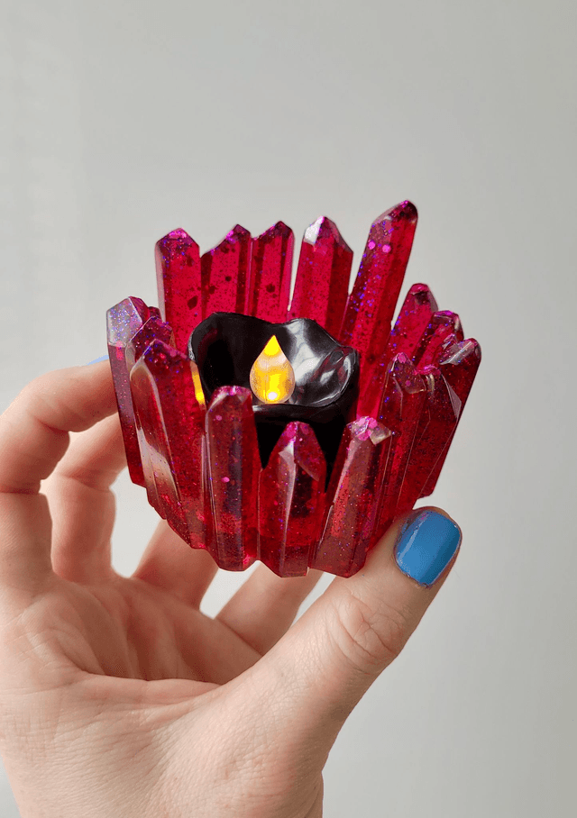 Tealight Candle Holder - Pink-Red Glitter Crystal Tealight Holder