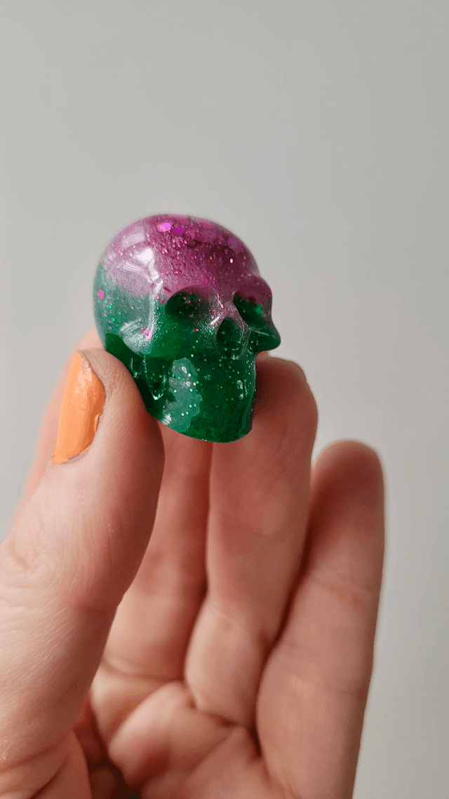 Skull Ornament - Mini - Pink and Green Glitter