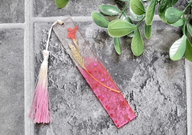 Pink Glitter Floral Bookmark - Dried Flowers