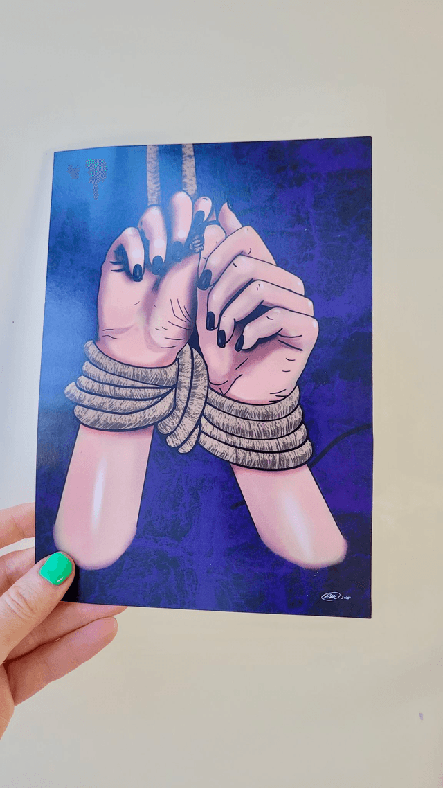 ‘Bound’ A5 Art Print - Hands Tied Rope Bondage Illustration 