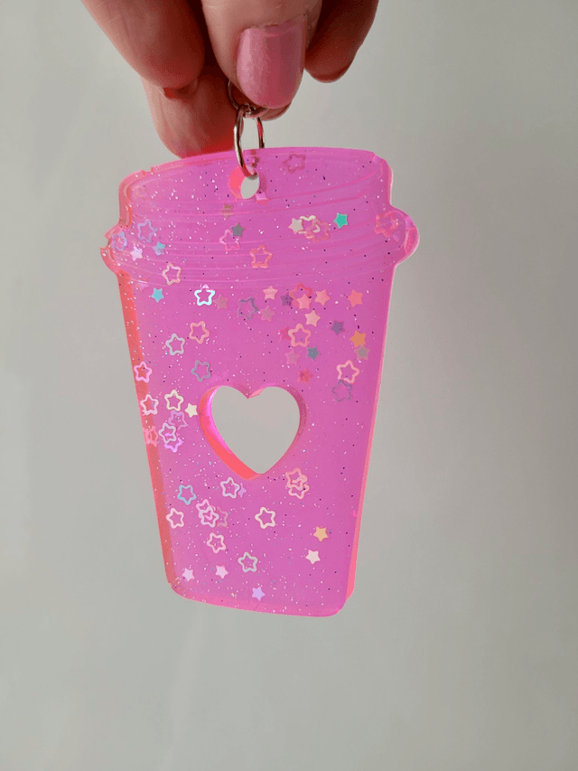 Glittery Star Coffee Cup Keychain Keyring