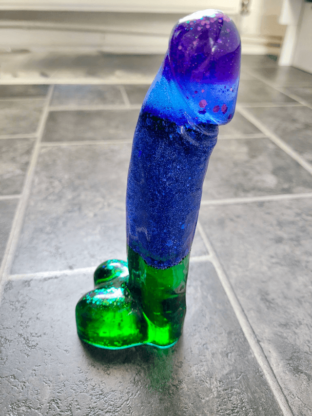 Penis Ornament -Blue and Green Glitter Split - Large - 17cm