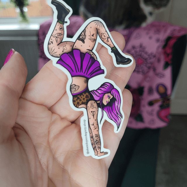 Handstand Tattooed Woman Vinyl Sticker