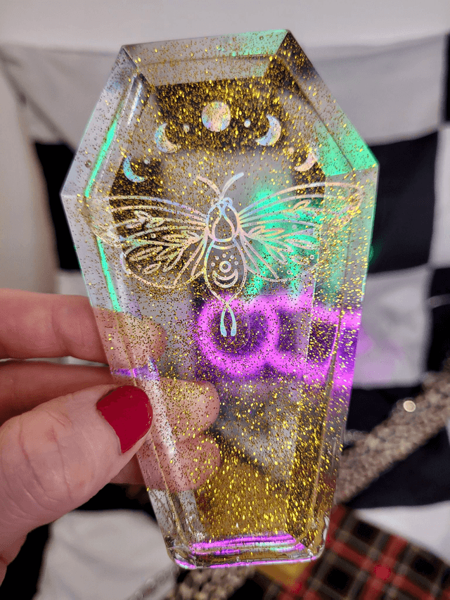 Coffin Trinket Box - Gold with Moth Design