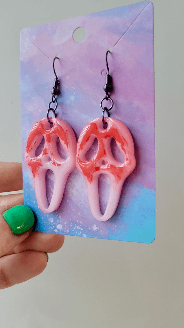 Earrings | Bloody Ghostface Scream Earrings - White Bloody | Stainless Steel Hooks