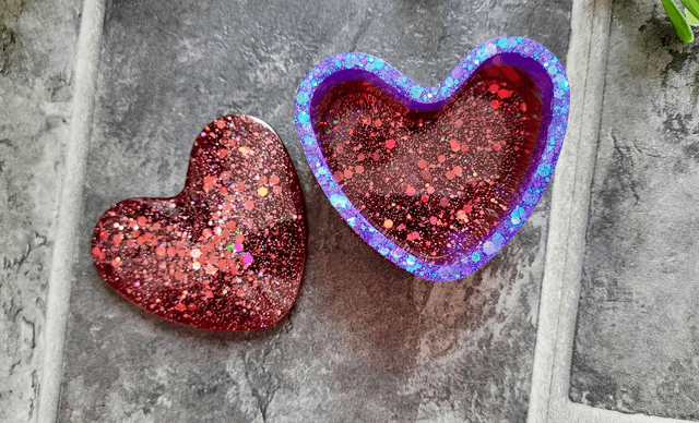 Heart Pot Trinket Tray – Red and Purple Glitter Heart Shaped Box